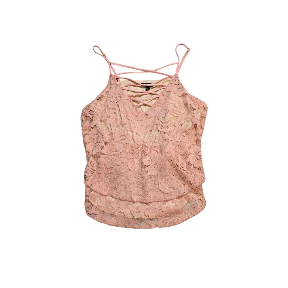 Express Women's Strappy‎ Pink Lace Overlay Tiered Cami Tank Top M